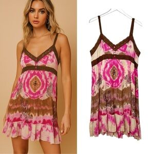 Bila Baby Doll Y2K Fairy Core Women’s Tie Dye Paisley Mini Crochet Dress Sz XL